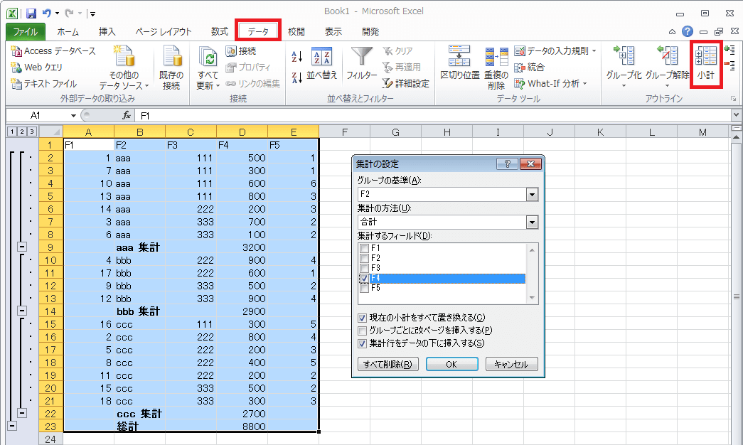 小計 集計 を行ったがアウトラインが表示されない Excel ヘルプの森